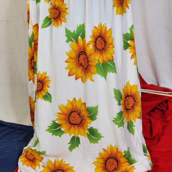 Ace White Yellow Orange Green Sunflowers Smocked Waist Drop Shoulder Maxi Sz 1X - Picture 12 of 16